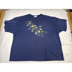 Vintage Endless Designs Floral T Shirt Womens 3XL Blue Daisy Butterfly Grandma